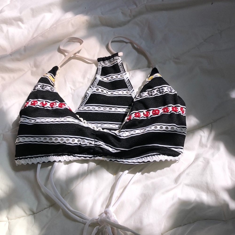 black striped bathing suit top